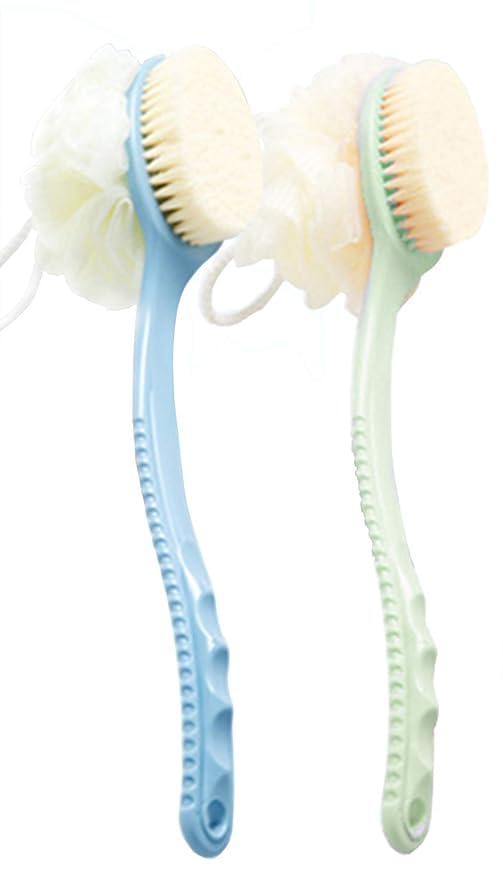 2in1 Creation Bath Body Brush with Soft Comfortable Bristles Long Handle Gentle Exfoliation Improve Skin's Health and Beauty Wet or Dry Brushing Back Scrubber for Shower (Pack- 2 pic)