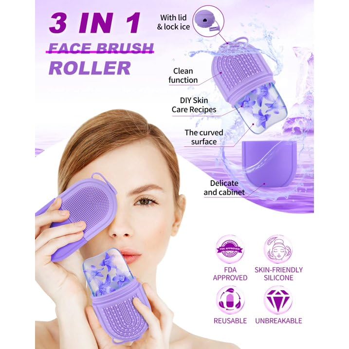 KROYWEN Ice Roller for Face Massager + Face Bowl for Ice with Built-in Icetray, Silicone Ice Facial Bowl, for Home Ice Bath Facial,| BPA-Free | for Men and Women (with A Free Hook 1-pic)