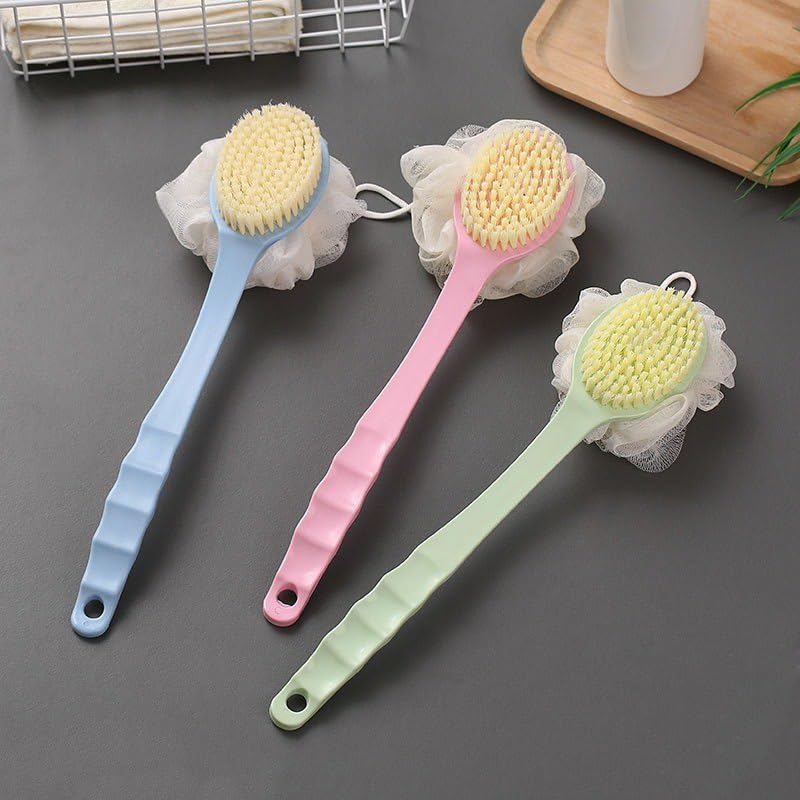 2in1 Creation Bath Body Brush with Soft Comfortable Bristles Long Handle Gentle Exfoliation Improve Skin's Health and Beauty Wet or Dry Brushing Back Scrubber for Shower (Pack- 2 pic)