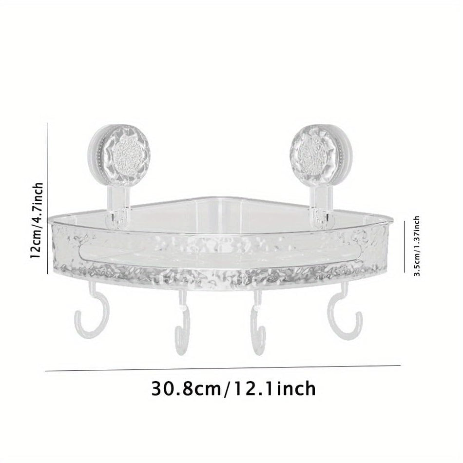 KROYWEN Corner Shelf for Bathroom Wall | Bathroom Corner Shelf | Bathroom Organiser Without Drill | Transparent Plastic Wall Mounted Self Adhesive & Suction Storage Shelf (Pack of 1)