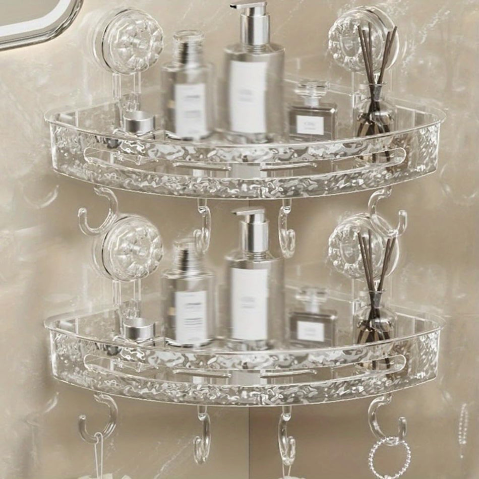 KROYWEN Corner Shelf for Bathroom Wall | Bathroom Corner Shelf | Bathroom Organiser Without Drill | Transparent Plastic Wall Mounted Self Adhesive & Suction Storage Shelf (Pack of 1)