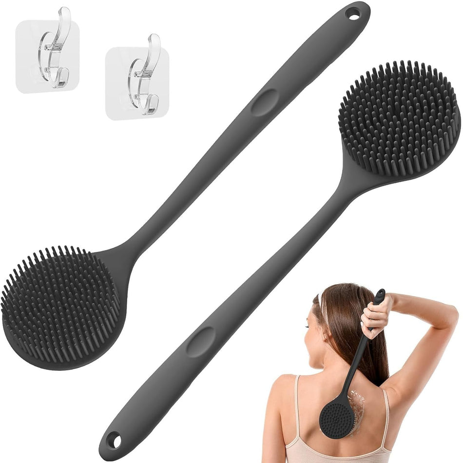 KROYWEN Premium Soft Silicone Back Scrubber Shower Bath Body Brush with Long Handle Dirt_Removal Back Scrubber
