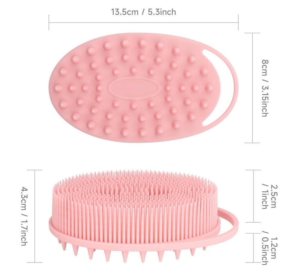 KROYWEN Ultra Soft Primum 2-in-1 Body Shower Bath & Shampoo Brush Massager for Hair,+ Silicone Soft Back Long Handle Shower Bath Brush+ Face Scrubber Brush, Exfoliating silicone Bath scrubber, Premium Loofah & Scalp, Combination Combo