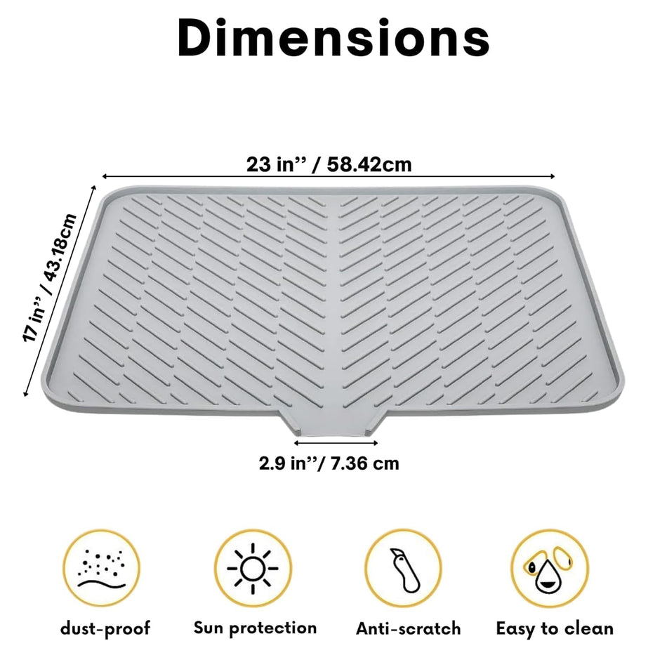 KROYWEN Silicone Dish Drying Mat for Kitchen - Built-in Drain Lip | Hygienic Drying Pad - Sturdy Compact Easy to Clean Tray Protects Surfaces Prevents Water Build Up
