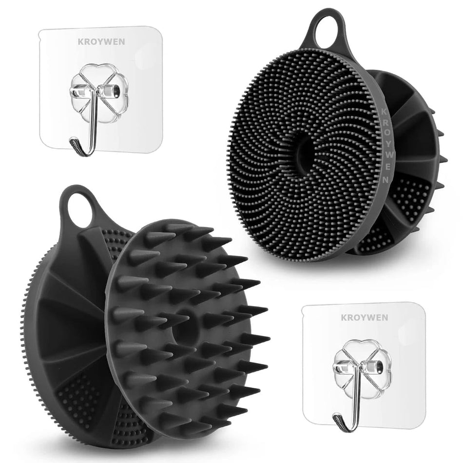 2 in 1 Soft Silicone Body Scrubber Bath Brush And Scalp Massager for Hair, Super-Exfoliating & Lathering Body Scrubber, Shower Brush