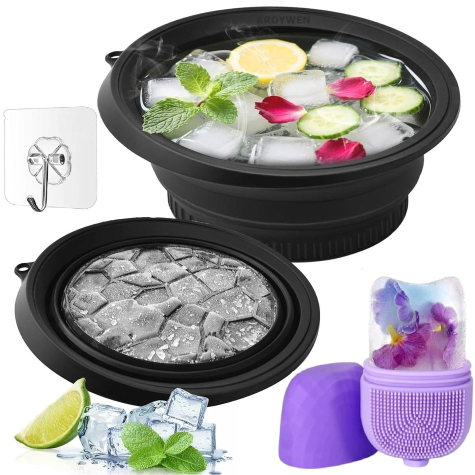 KROYWEN Ice Roller for Face Massager + Face Bowl for Ice with Built-in Icetray, Silicone Ice Facial Bowl, for Home Ice Bath Facial,| BPA-Free | for Men and Women (with A Free Hook 1-pic)