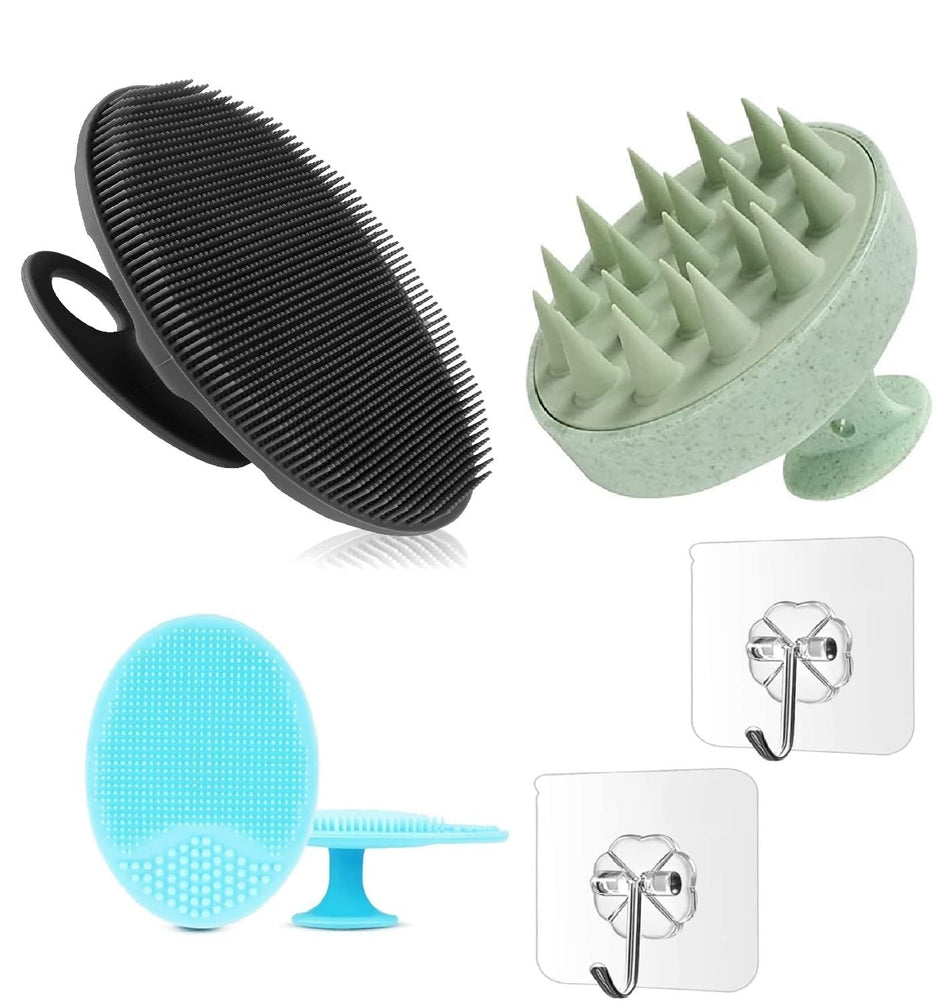 KROYWEN Silicone Body Scrubber Shower Bath Brush + Scalp Massager for Hair + Face Scrubber Brush, Combination Combo, More Hygienic Than Traditional Loofah, Lather Nicely, Long Lasting, Gentle Exfoliating for Women Men Baby Sensitive Skin