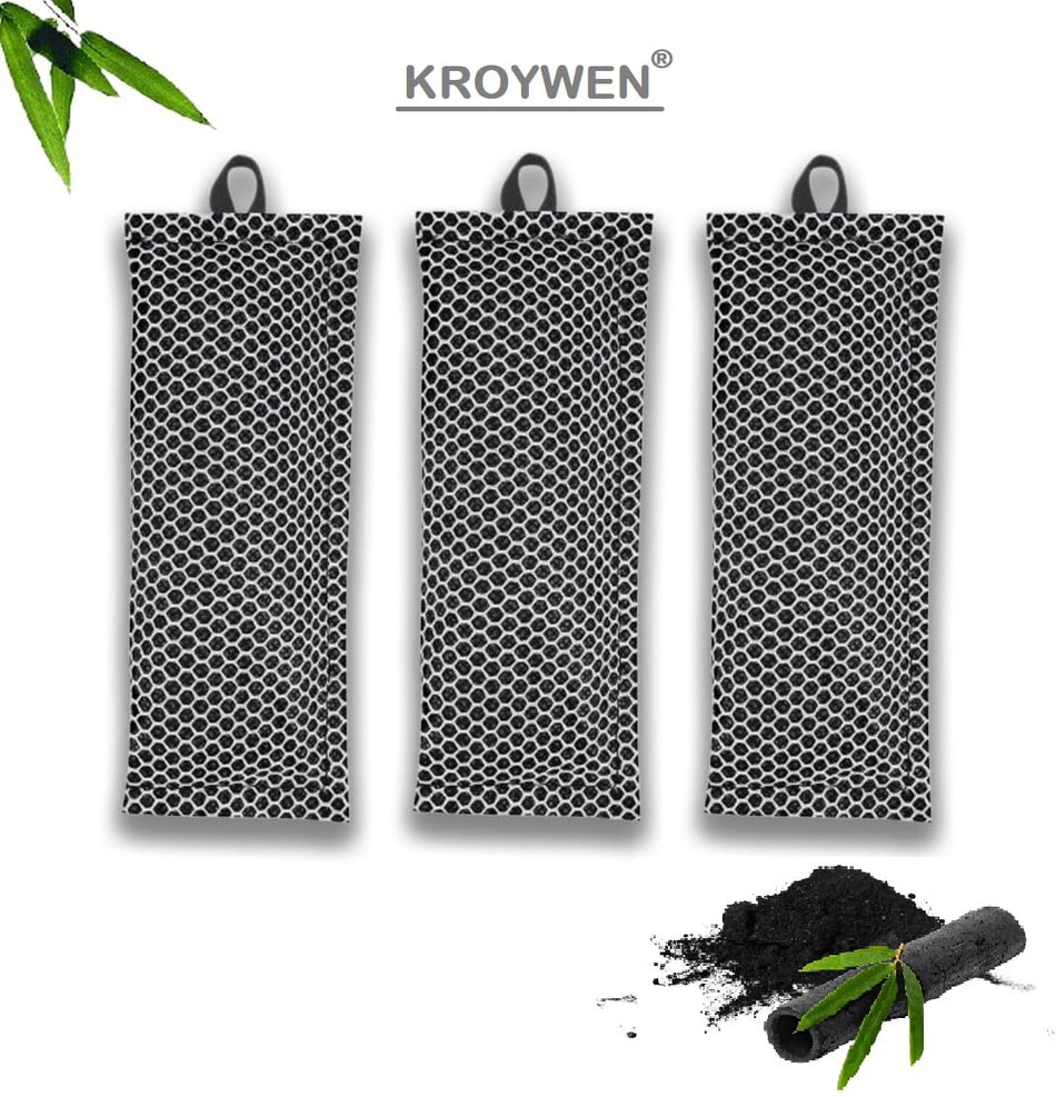 KROYWEN Odor Absorbers, Eliminator For Car,Shoes, Gym Bags&Sports Gear. Premium Bamboo Charcoal Air Purifying Bag And Deodorizer 40Gm*3 Bags