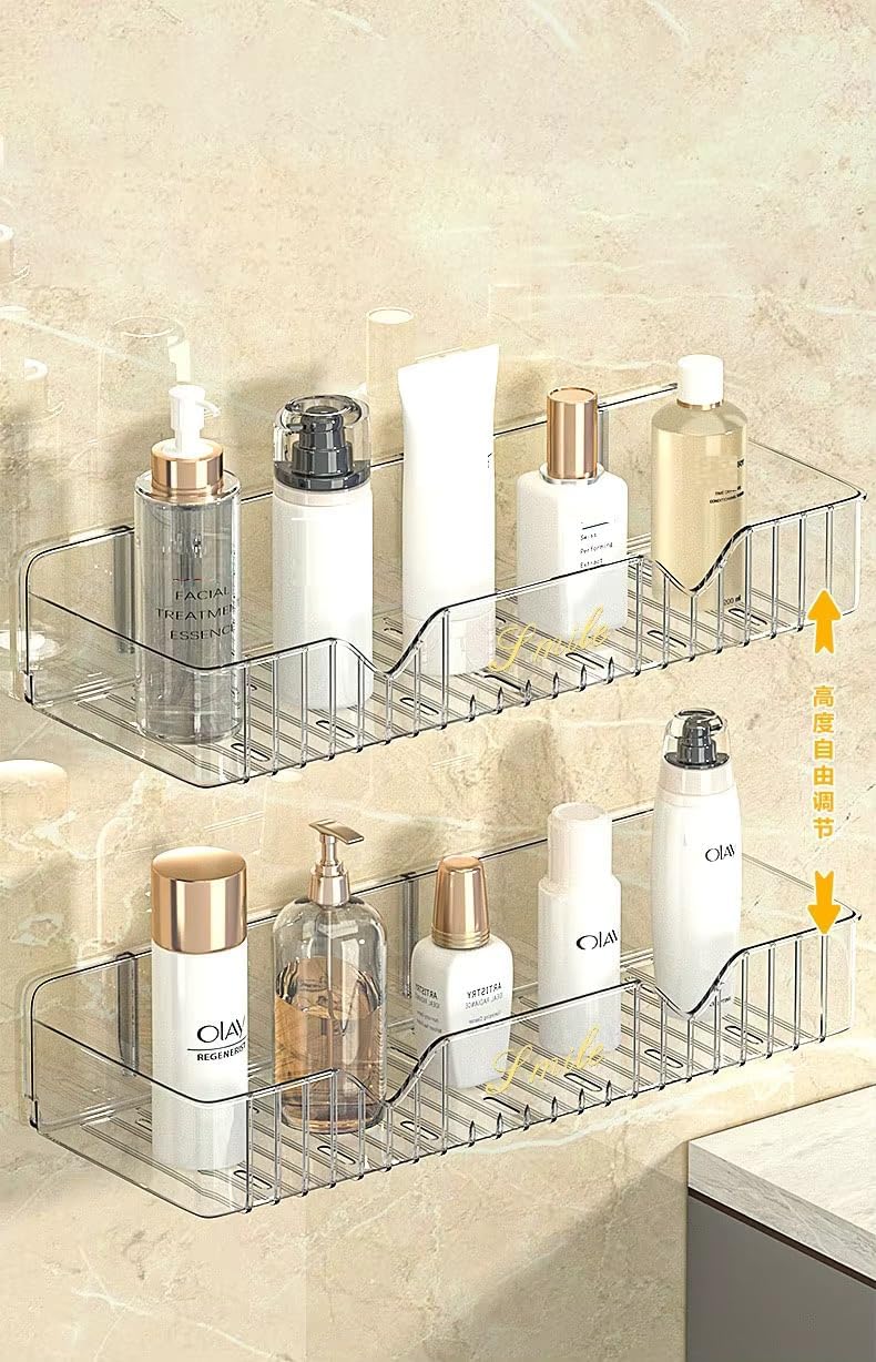 KROYWEN Transparent Acrylic Bathroom Shelf | No-Drill Wall Mounted Bathroom Organizer for Shampoo, Conditioner & Skincare | Rustproof Shower Shelf for Bathroom, Kitchen & Wash Basin (1)