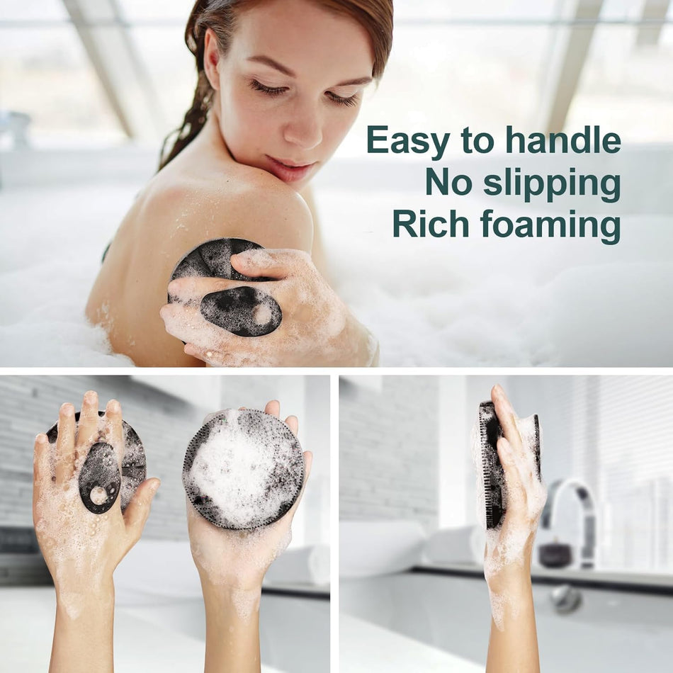 KROYWEN Silicone Body Scrubber Shower Bath Brush + Scalp Massager for Hair + Face Scrubber Brush, Combination Combo, More Hygienic Than Traditional Loofah, Lather Nicely, Long Lasting, Gentle Exfoliating for Women Men Baby Sensitive Skin