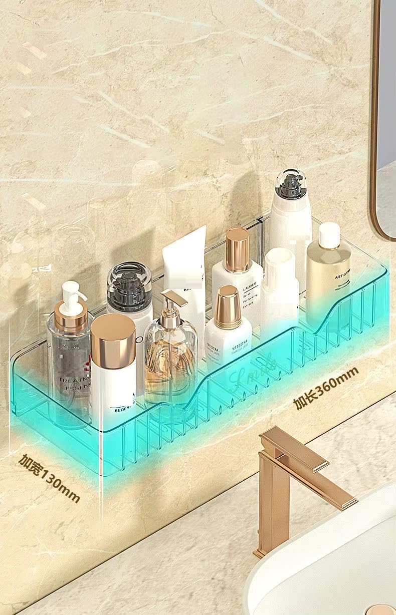 KROYWEN Transparent Acrylic Bathroom Shelf | No-Drill Wall Mounted Bathroom Organizer for Shampoo, Conditioner & Skincare | Rustproof Shower Shelf for Bathroom, Kitchen & Wash Basin (1)